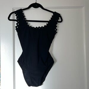 Karla Colletto Black One-Piece Swimsuit size 6 with zig zag edge